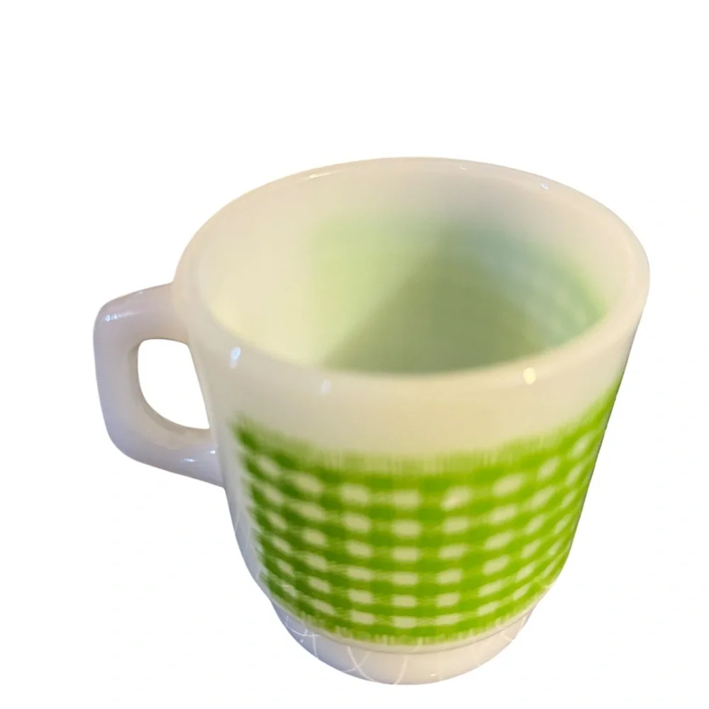 Vintage Anchor Hocking Fire-King Green Checkered Mug